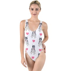 Little Husky With Hearts High Leg Strappy Swimsuit by SychEva