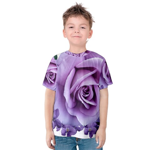 Roses-violets-flowers-arrangement Kids  Cotton Tee by Pakrebo