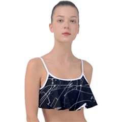 Abstract White Paint Streaks On Black Frill Bikini Top by VernenInk