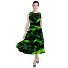 Green  Waves Abstract Series No3 Round Neck Boho Dress by DimitriosArt