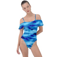 Blue Waves Abstract Series No4 Frill Detail One Piece Swimsuit by DimitriosArt