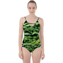 Green  Waves Abstract Series No11 Cut Out Top Tankini Set by DimitriosArt
