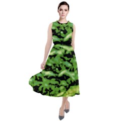 Green  Waves Abstract Series No11 Round Neck Boho Dress by DimitriosArt
