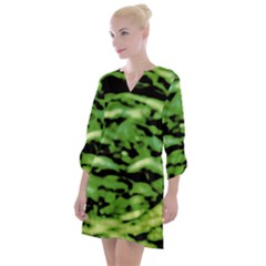 Green  Waves Abstract Series No11 Open Neck Shift Dress by DimitriosArt