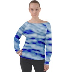 Blue Waves Abstract Series No10 Off Shoulder Long Sleeve Velour Top by DimitriosArt
