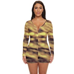 Yellow  Waves Abstract Series No10 Long Sleeve Boyleg Swimsuit by DimitriosArt