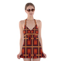 Abstract Pattern Geometric Backgrounds   Halter Dress Swimsuit  by Eskimos