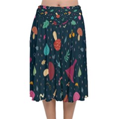 Bright Mushrooms Velvet Flared Midi Skirt by SychEva
