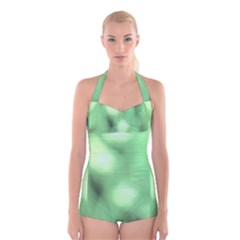 Green Vibrant Abstract No4 Boyleg Halter Swimsuit  by DimitriosArt