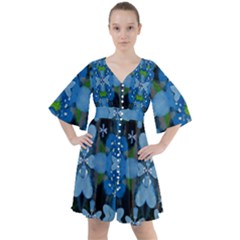 Rare Excotic Blue Flowers In The Forest Of Calm And Peace Boho Button Up Dress by pepitasart