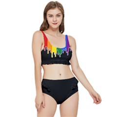 Gay Pride Flag Rainbow Drip On Black Blank Black For Designs Frilly Bikini Set by VernenInk
