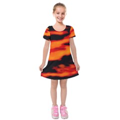 Red  Waves Abstract Series No13 Kids  Short Sleeve Velvet Dress by DimitriosArt