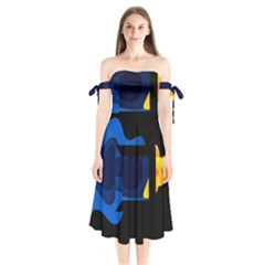 Digital Illusion Shoulder Tie Bardot Midi Dress by Sparkle