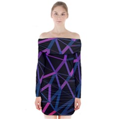3d Lovely Geo Lines  V Long Sleeve Off Shoulder Dress by Uniqued