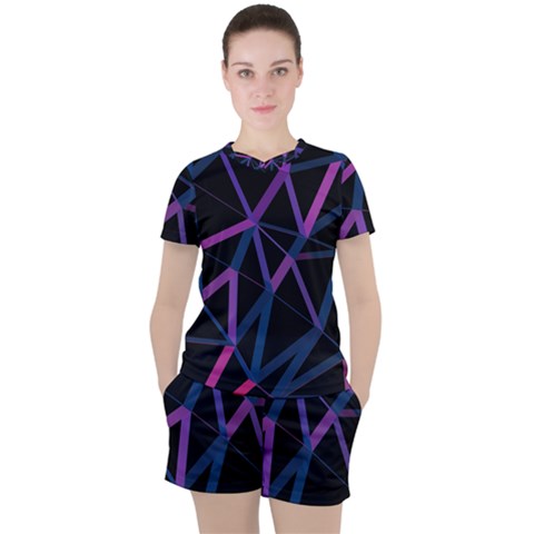3d Lovely Geo Lines  V Women s Tee And Shorts Set by Uniqued