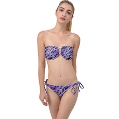 3d Lovely Geo Lines  Iv Twist Bandeau Bikini Set by Uniqued