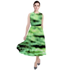 Green  Waves Abstract Series No13 Round Neck Boho Dress by DimitriosArt