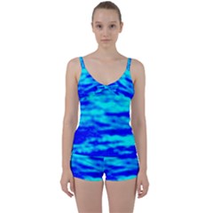 Blue Waves Abstract Series No12 Tie Front Two Piece Tankini by DimitriosArt