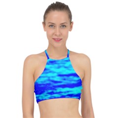 Blue Waves Abstract Series No12 Racer Front Bikini Top by DimitriosArt