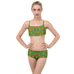 Stars Of Decorative Colorful And Peaceful  Flowers Layered Top Bikini Set by pepitasart