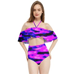 Purple  Waves Abstract Series No6 Halter Flowy Bikini Set  by DimitriosArt