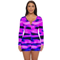 Purple  Waves Abstract Series No6 Long Sleeve Boyleg Swimsuit by DimitriosArt