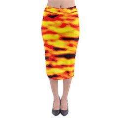Red  Waves Abstract Series No16 Midi Pencil Skirt by DimitriosArt