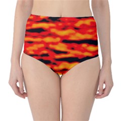 Red  Waves Abstract Series No17 Classic High-waist Bikini Bottoms by DimitriosArt