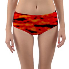 Red  Waves Abstract Series No17 Reversible Mid-waist Bikini Bottoms by DimitriosArt