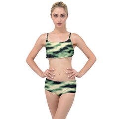 Green  Waves Abstract Series No14 Layered Top Bikini Set by DimitriosArt