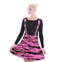 Pink  Waves Abstract Series No1 Suspender Skater Skirt by DimitriosArt