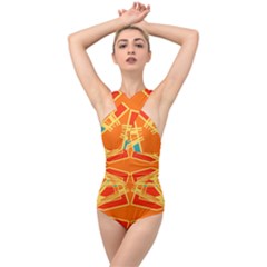 Abstract Pattern Geometric Backgrounds   Cross Front Low Back Swimsuit by Eskimos