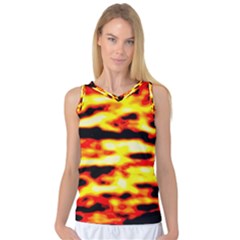 Red  Waves Abstract Series No19 Women s Basketball Tank Top by DimitriosArt