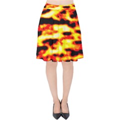 Red  Waves Abstract Series No19 Velvet High Waist Skirt by DimitriosArt
