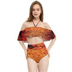 Red Waves Flow Series 1 Halter Flowy Bikini Set  by DimitriosArt