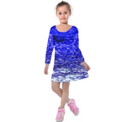 Blue Waves Flow Series 1 Kids  Long Sleeve Velvet Dress by DimitriosArt