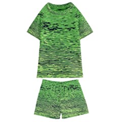Green Waves Flow Series 2 Kids  Swim Tee And Shorts Set