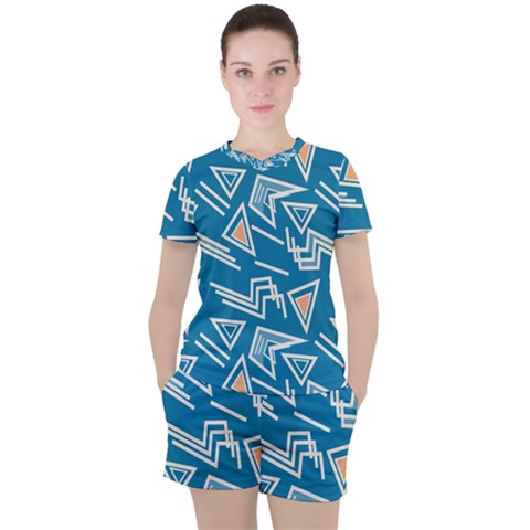 Abstract Pattern Geometric Backgrounds   Women s Tee And Shorts Set by Eskimos