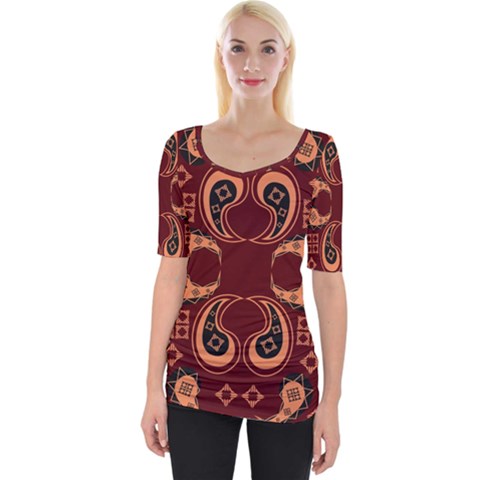 Floral Pattern Paisley Style Paisley Print  Doodle Background Wide Neckline Tee by Eskimos
