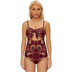 Floral Pattern Paisley Style Paisley Print  Doodle Background Knot Front One-piece Swimsuit