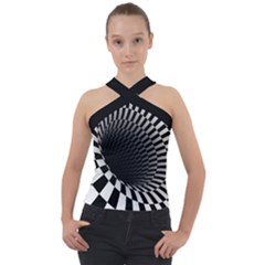 3d Optical Illusion, Dark Hole, Funny Effect Cross Neck Velour Top by Casemiro