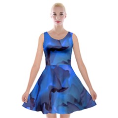 Peony In Blue Velvet Skater Dress by LavishWithLove
