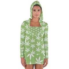 Weed Pattern Long Sleeve Hooded T-shirt