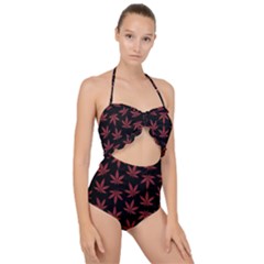 Weed Pattern Scallop Top Cut Out Swimsuit by Valentinaart