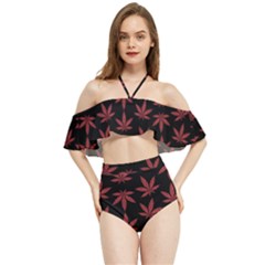 Weed Pattern Halter Flowy Bikini Set  by Valentinaart
