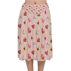 Sweet Heart Velvet Flared Midi Skirt by SychEva