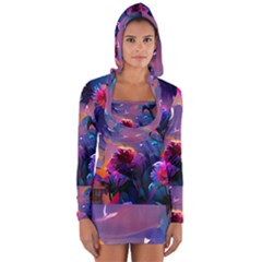 Floral Long Sleeve Hooded T-shirt by Dazzleway