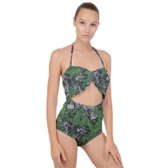 Modern Camo Grunge Print Scallop Top Cut Out Swimsuit by dflcprintsclothing
