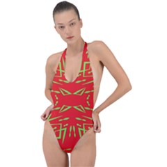 Abstract Pattern Geometric Backgrounds   Backless Halter One Piece Swimsuit by Eskimos