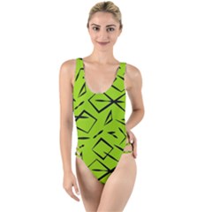 Abstract Pattern Geometric Backgrounds   High Leg Strappy Swimsuit by Eskimos